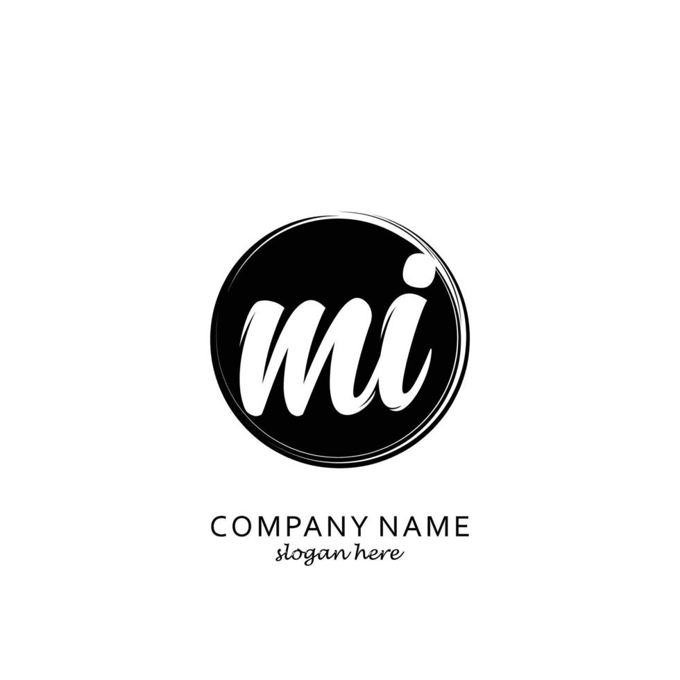 Initial MI with black circle brush logo template vector