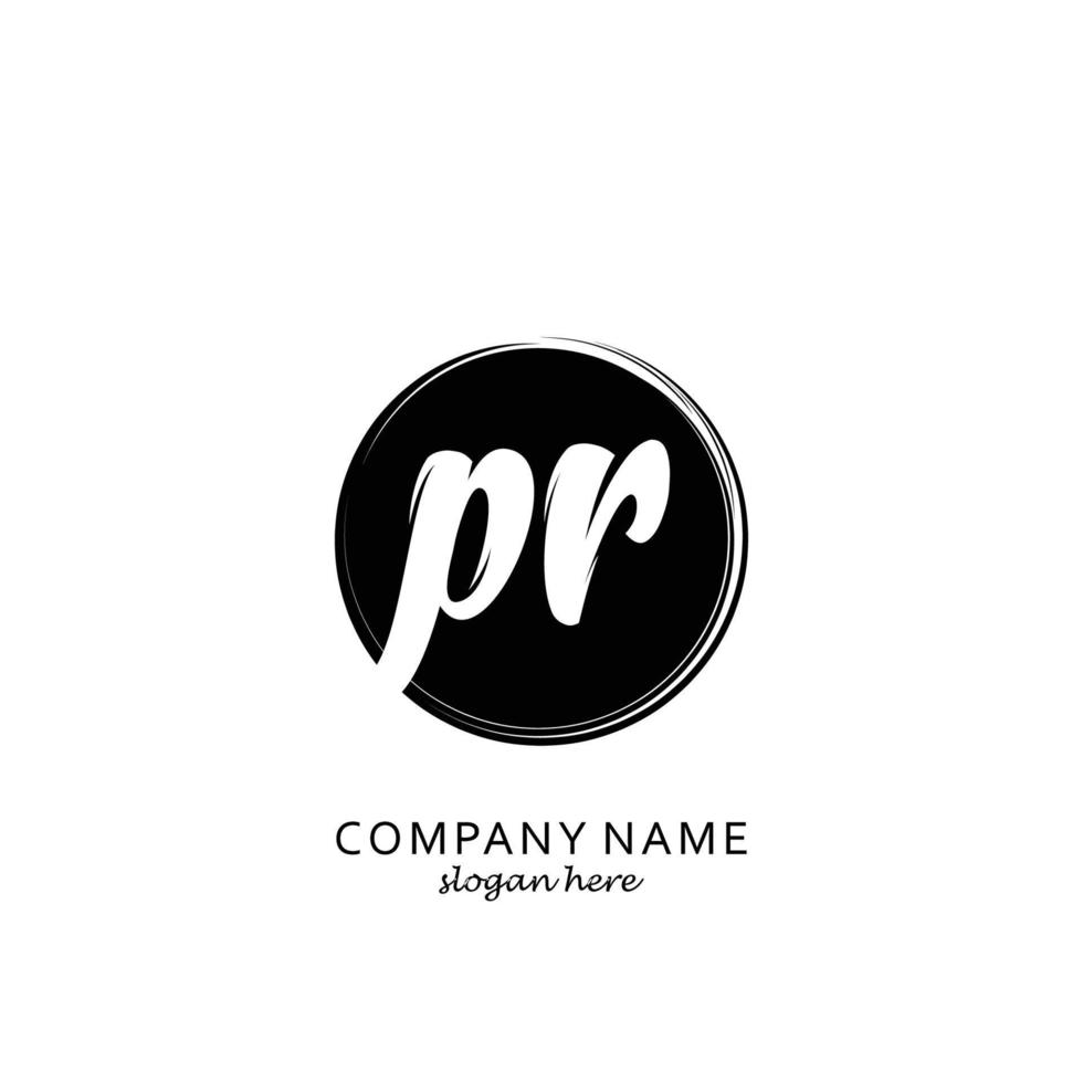 Initial PR with black circle brush logo template vector