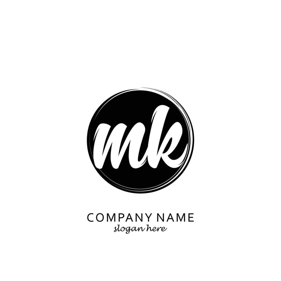 Initial MK with black circle brush logo template vector