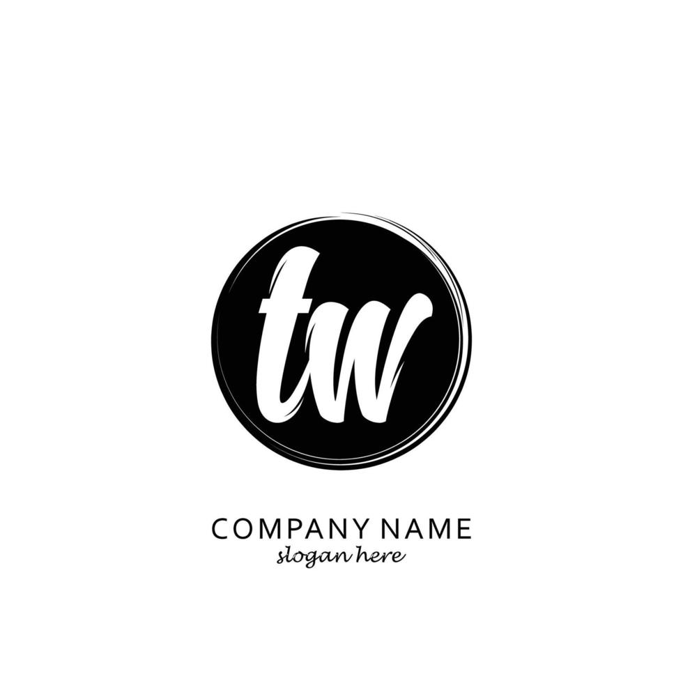 Initial TW with black circle brush logo template vector
