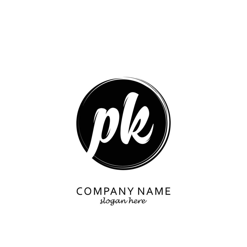 Initial PK with black circle brush logo template vector