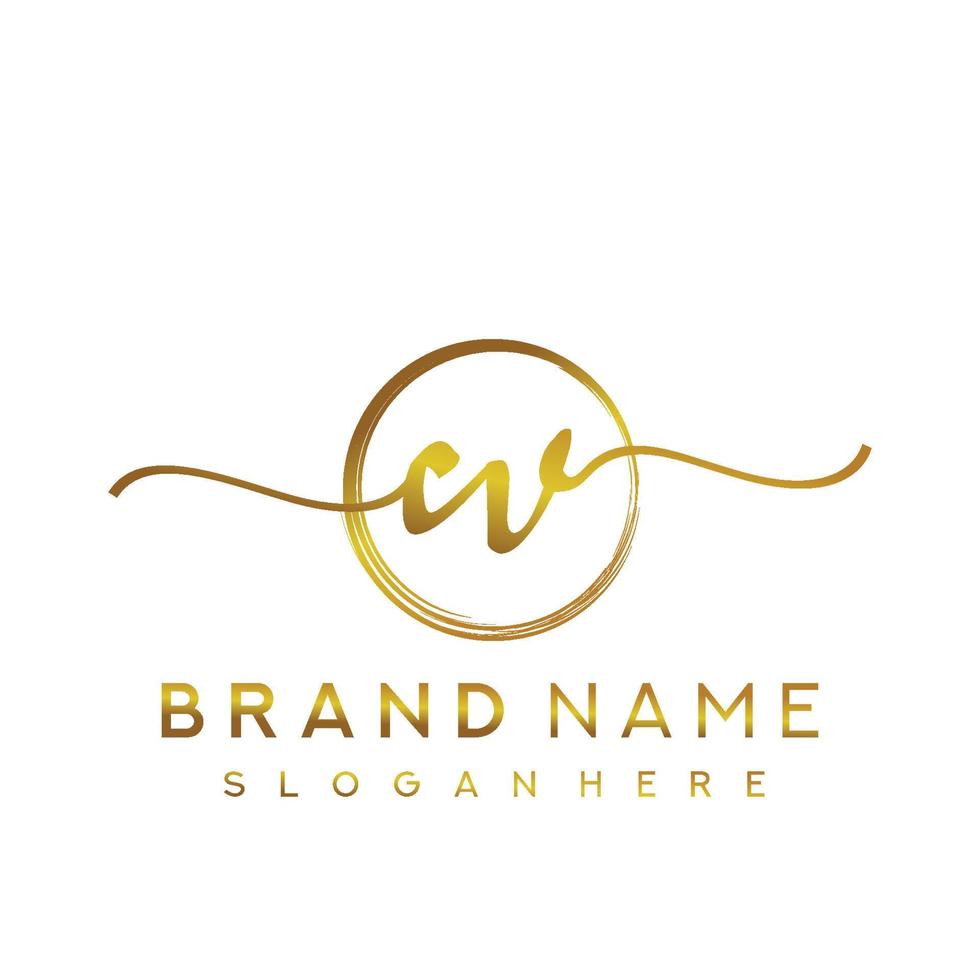 Initial CV beauty monogram and elegant logo design, handwriting logo of initial signature, wedding, fashion, floral and botanical with creative template. vector