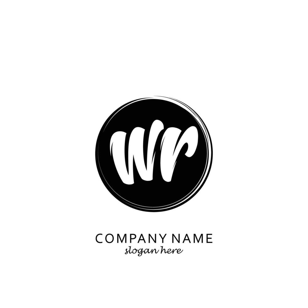 Initial WR with black circle brush logo template vector