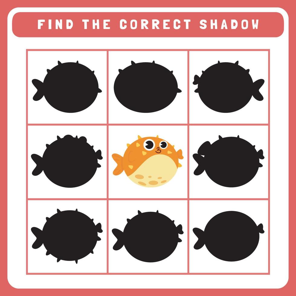 Find correct shadow worksheet for kids vector