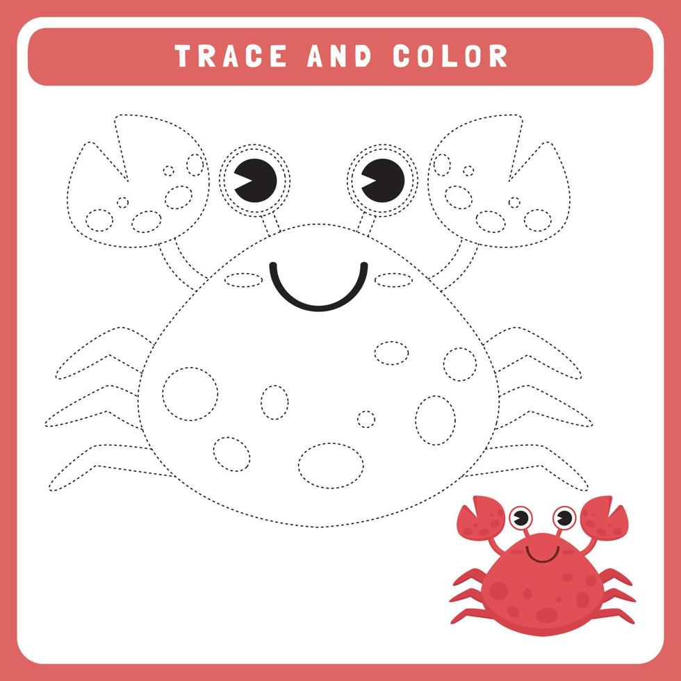 Trace and color worksheet for kids vector