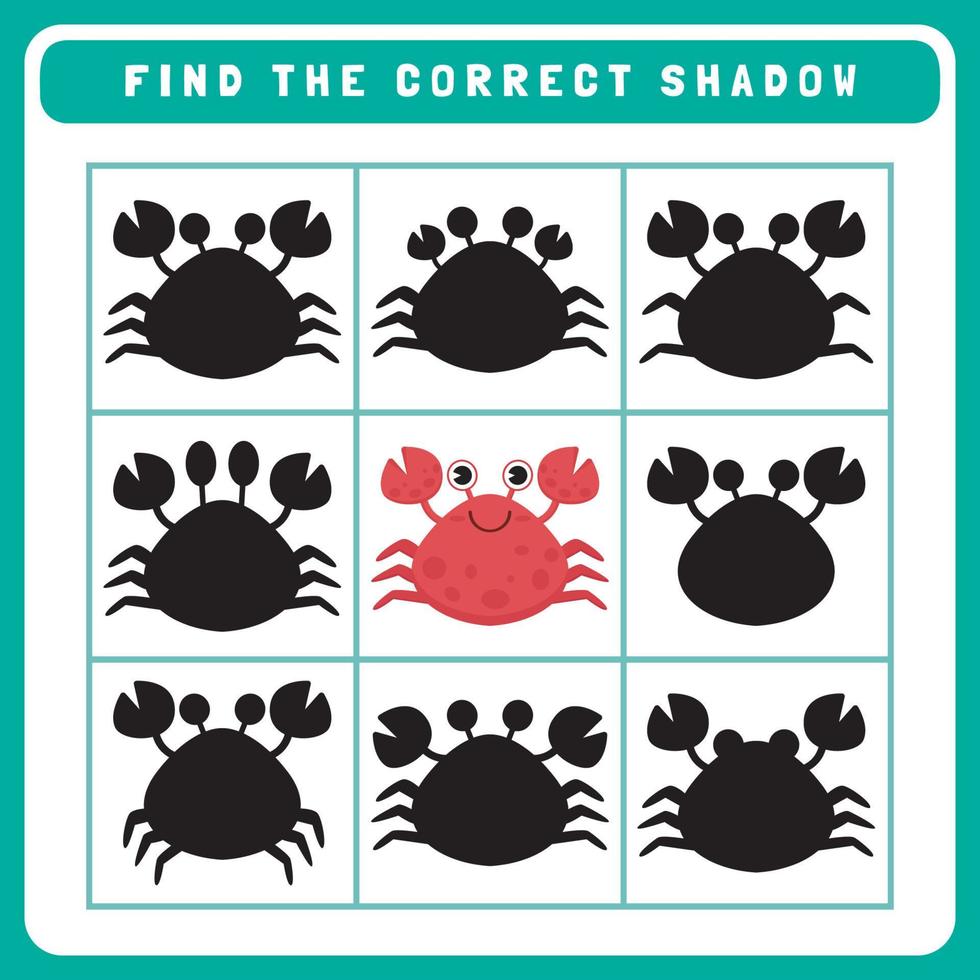 Find correct shadow worksheet for kids vector