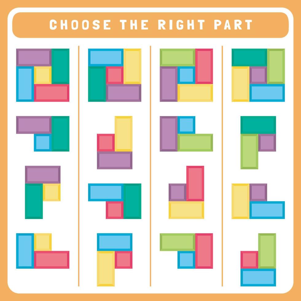 Choose the right part worksheet for kids vector