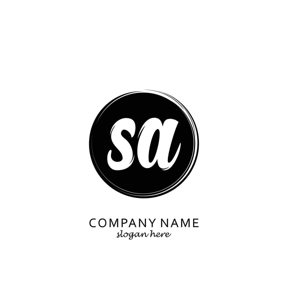 Initial SA with black circle brush logo template vector