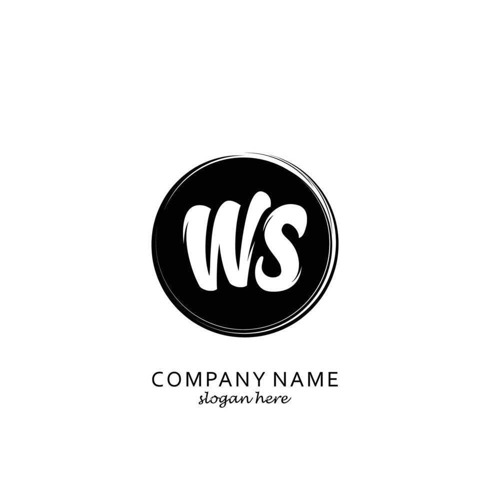 Initial WS with black circle brush logo template vector