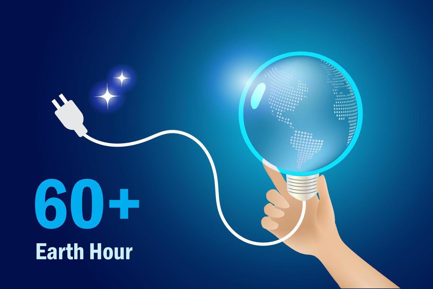 Energy crisis, earth hour concept. Hand unplug globe lightbulb to save energy. World environment day, earth day, sustainable environment. vector