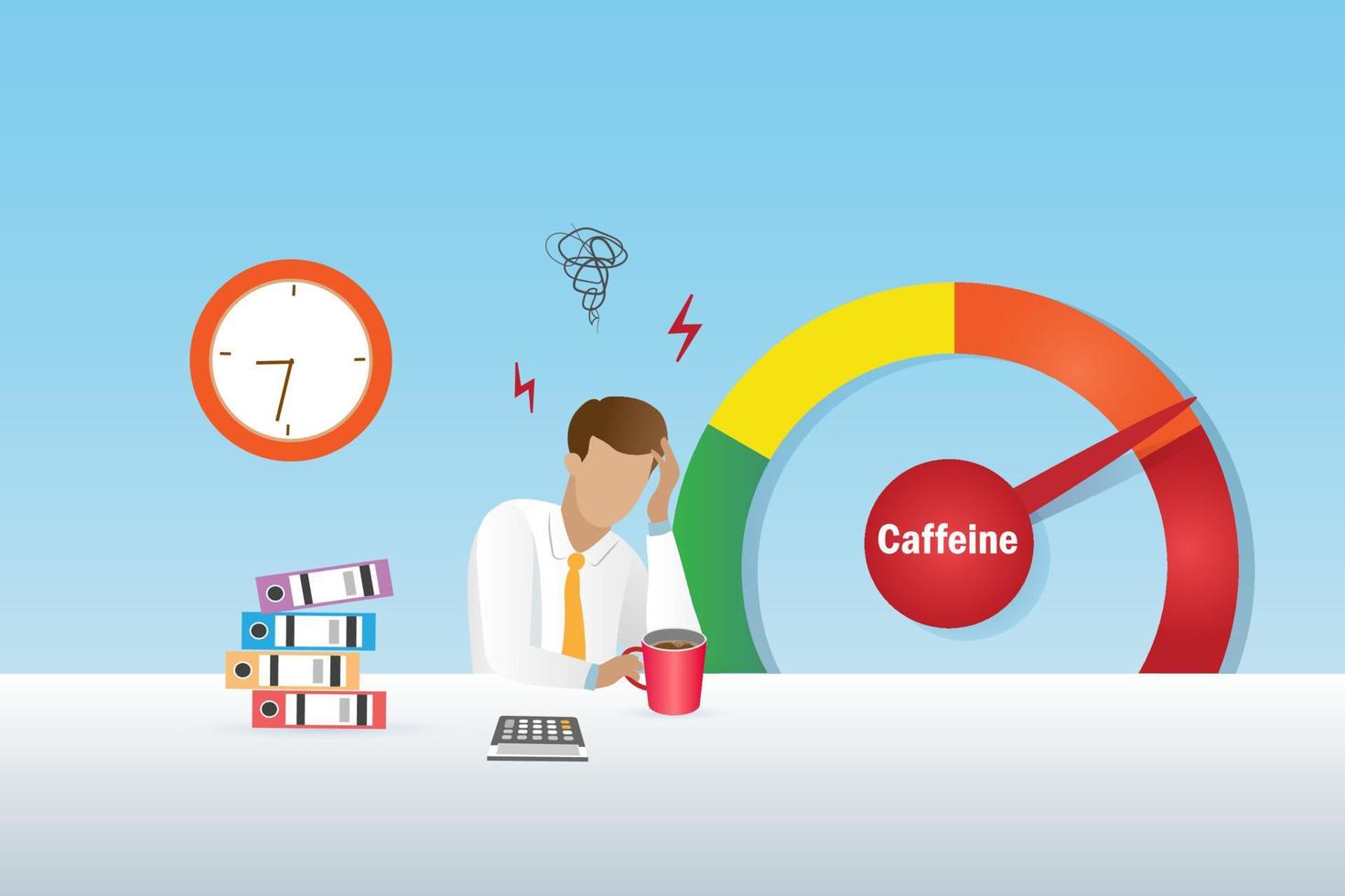 Caffeine addiction. Businessman need coffee to relief effects from caffeine addiction. vector