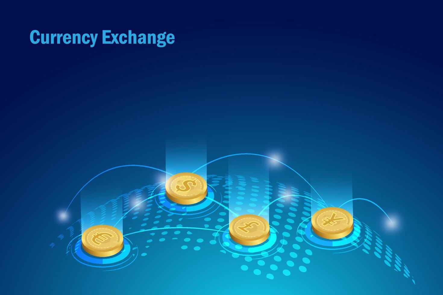 Global currency exchange. Foreign currency on globe with network connecting Digital finance and banking trading with secure innovation technology in space futuristic background. vector