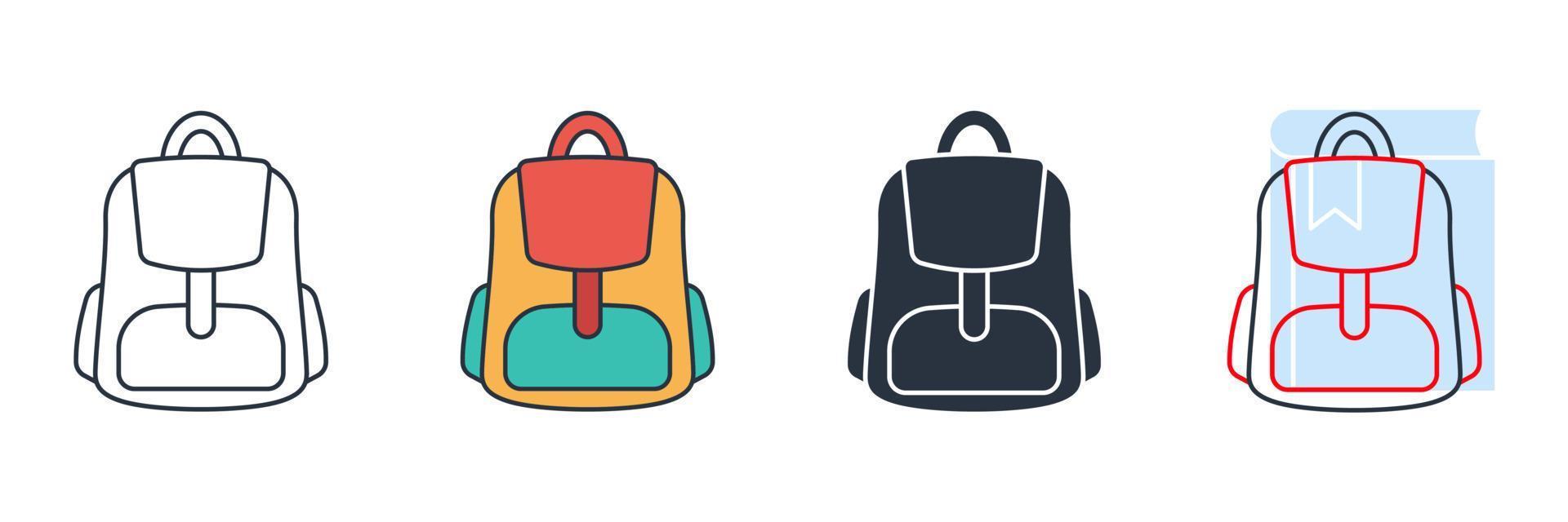 schoolbag icon logo vector illustration. Backpack symbol template for graphic and web design collection