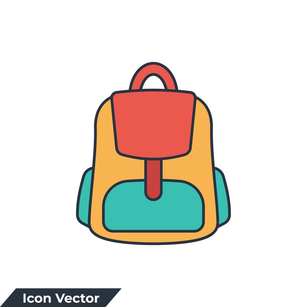 schoolbag icon logo vector illustration. Backpack symbol template for graphic and web design collection