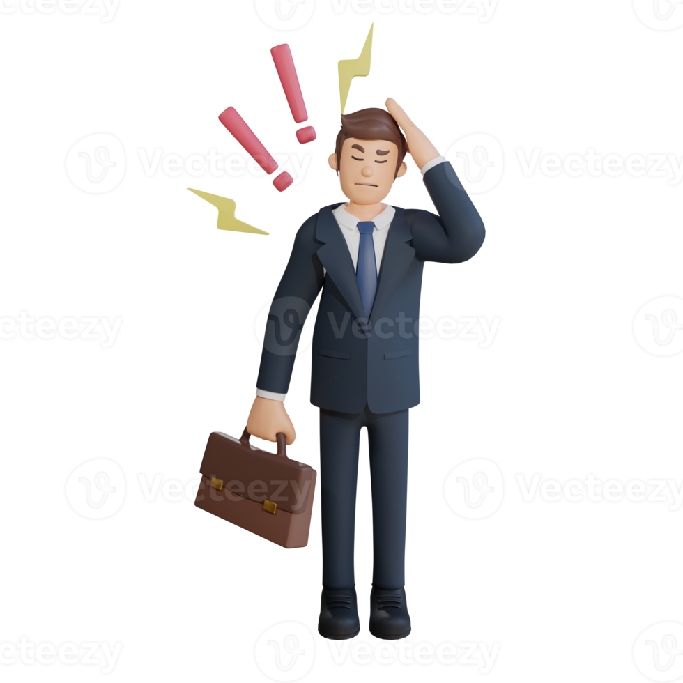 Businessman is dizzy thinking about work character 3d character illustration png