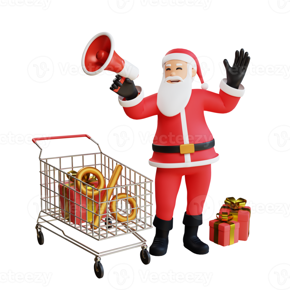 Santa claus mascot 3d character illustration holding loudspeaker png