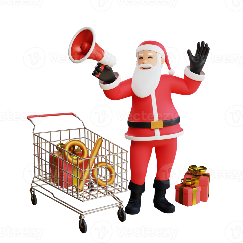 ilustración de personaje 3d de mascota de santa claus con altavoz png