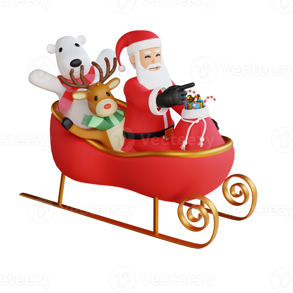 Santa claus mascot 3d character illustration ride the santa claus train png