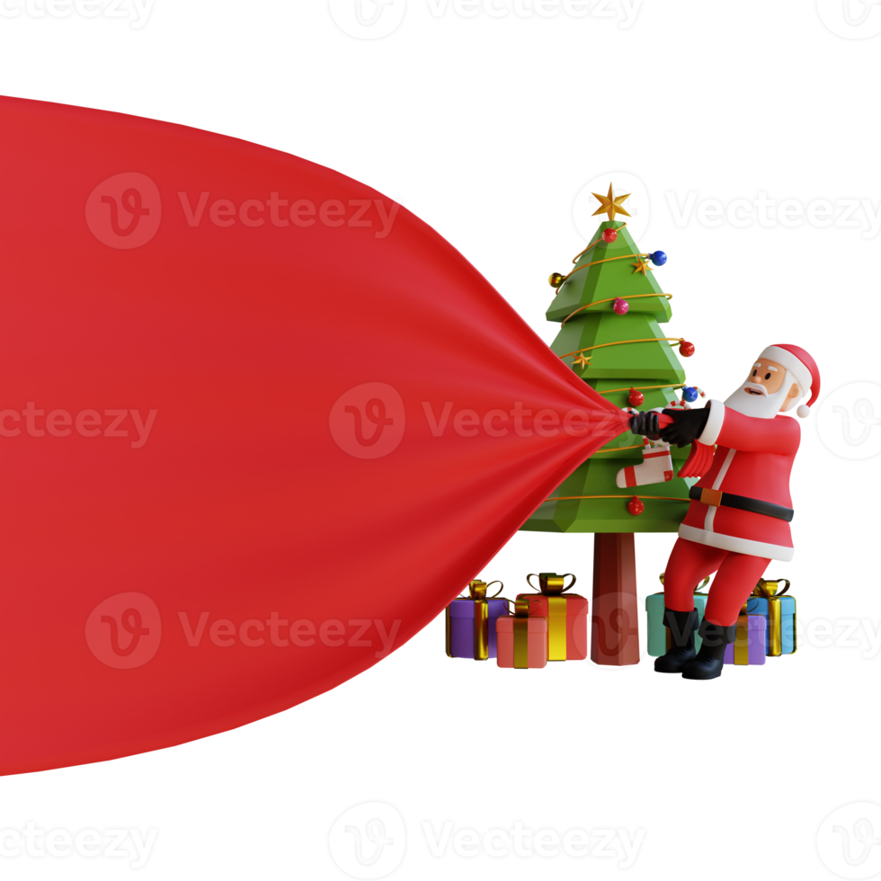Santa claus mascot 3d character illustration pulling cloth png