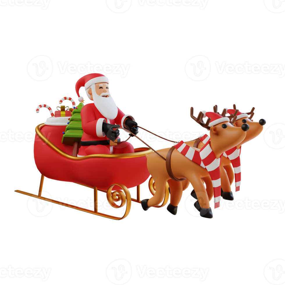 Santa claus mascot 3d character illustration ride the santa claus train png