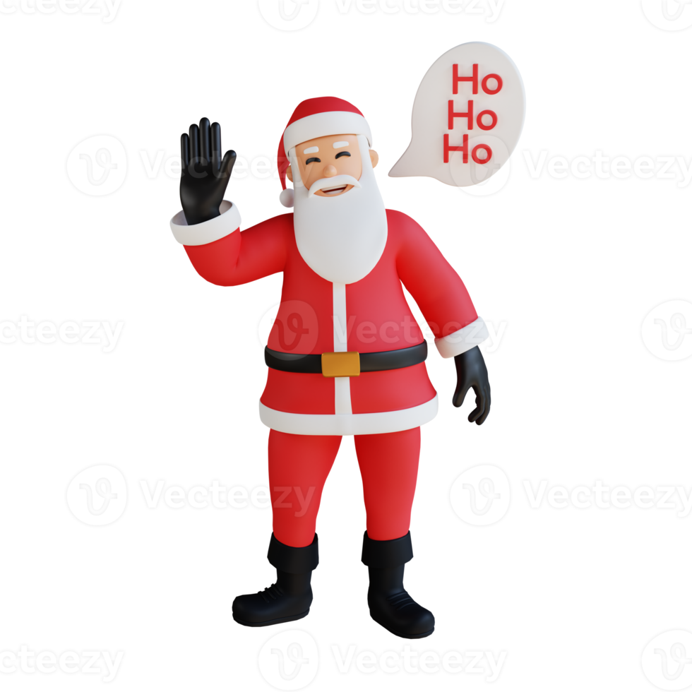 Santa claus mascot 3d character illustration waving png