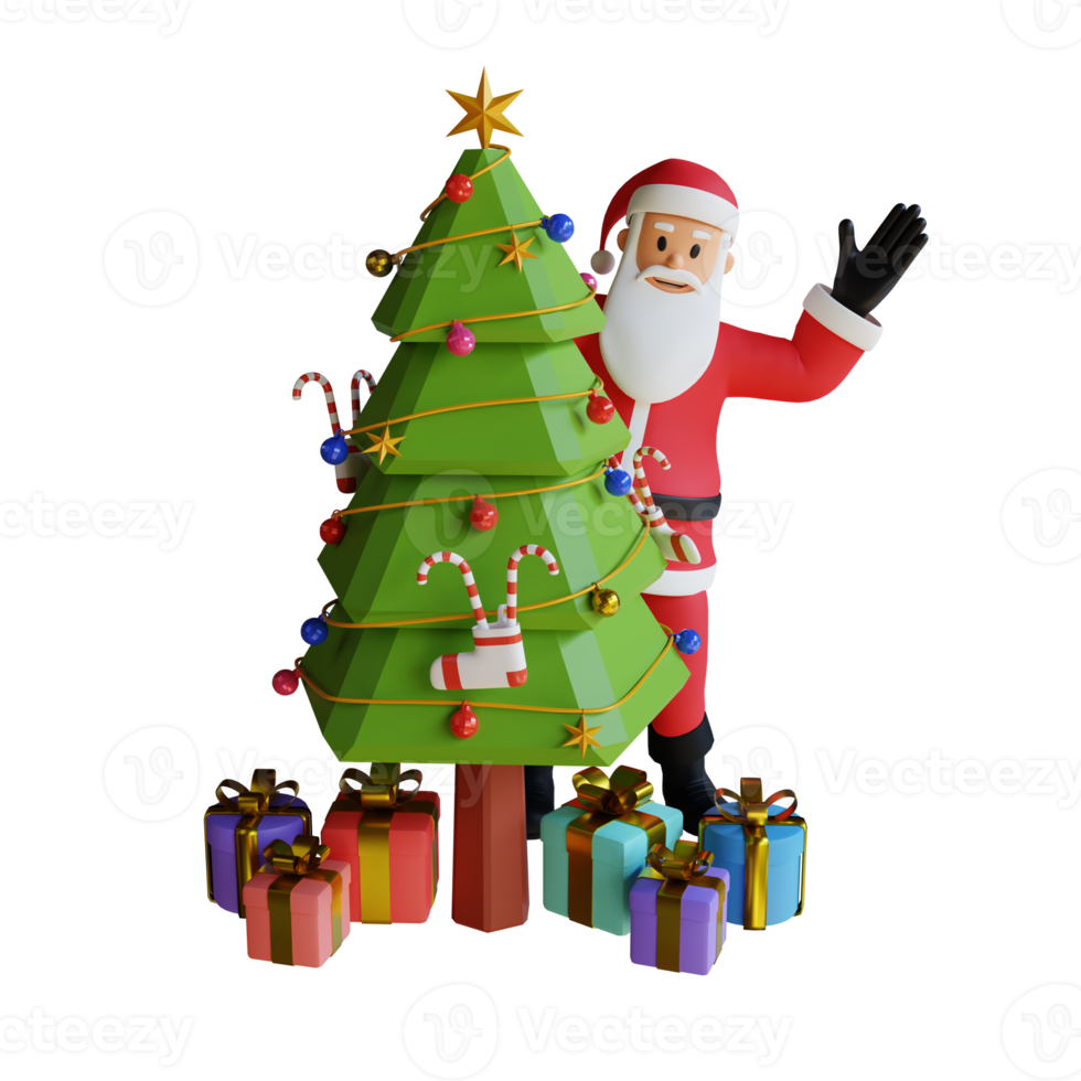 Santa claus mascot 3d character illustration waving png