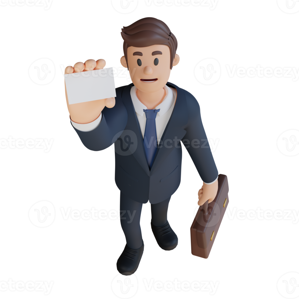 Businessman showing business card character 3d character illustration png