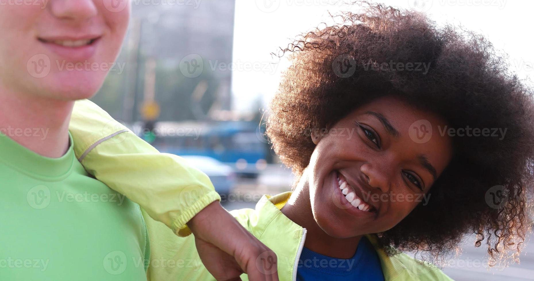 Portrait of multiethnic group of young people on the jogging photo