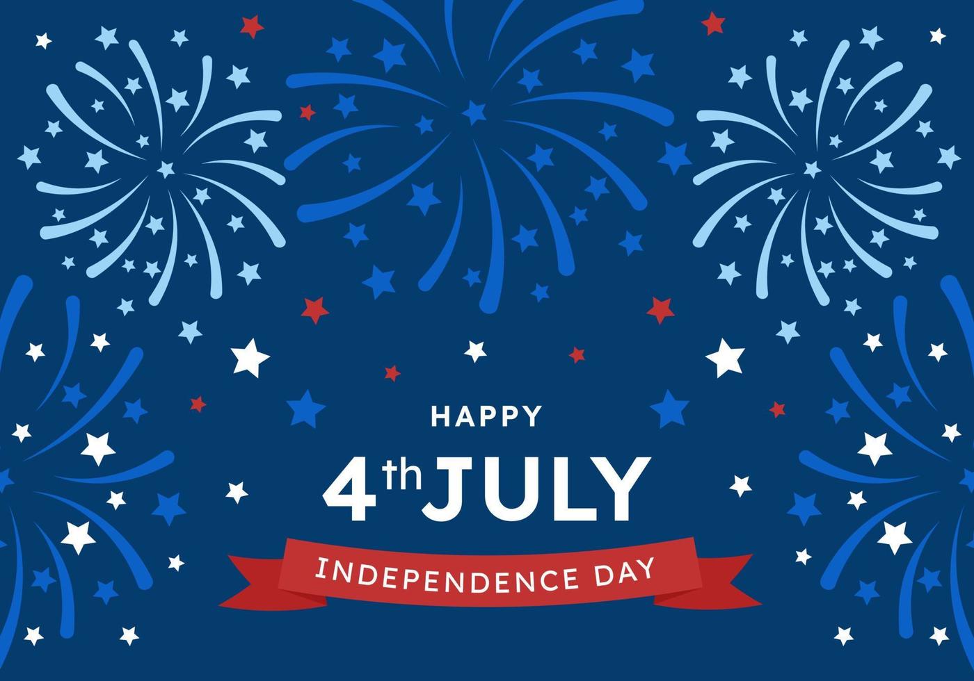 Design congratulations on the Independence Day of the United States of America, Memorial Day, decorated with a background of fireworks and stars, July 4th. Banner for the Internet, greeting card. vector