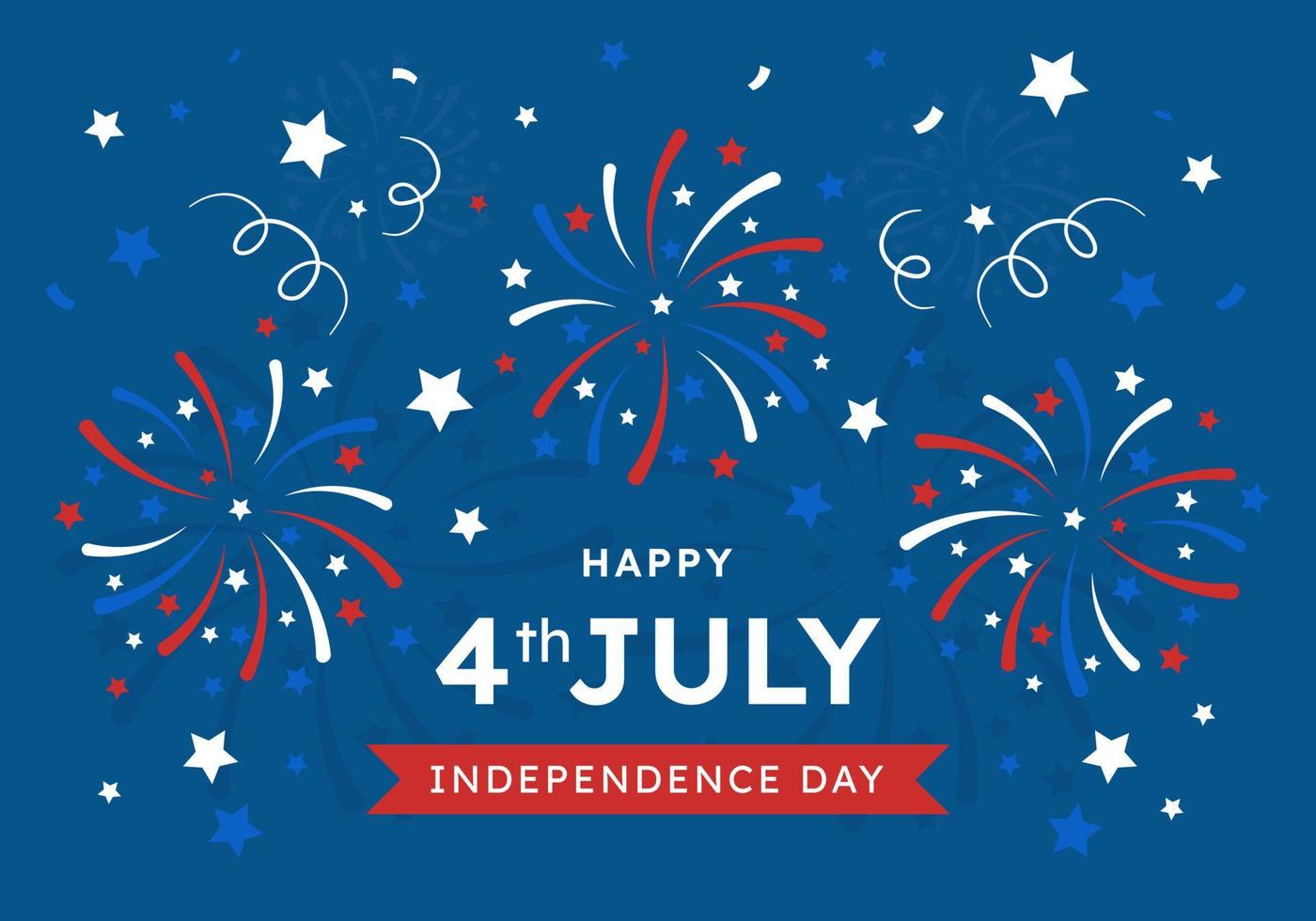 Design congratulations on the Independence Day of the United States of America, Memorial Day, decorated with a background of fireworks and stars, July 4th. Banner for the Internet, greeting card. vector