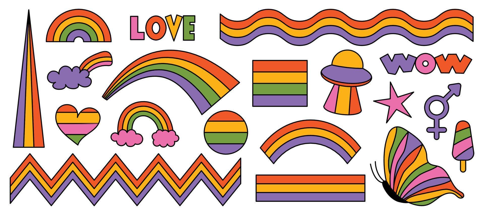 Retro Groovy Rainbow Hipster Circle. Psychedelic Hippie Rainbows Wave Stock  Vector - Illustration of happy, sticker: 269237286