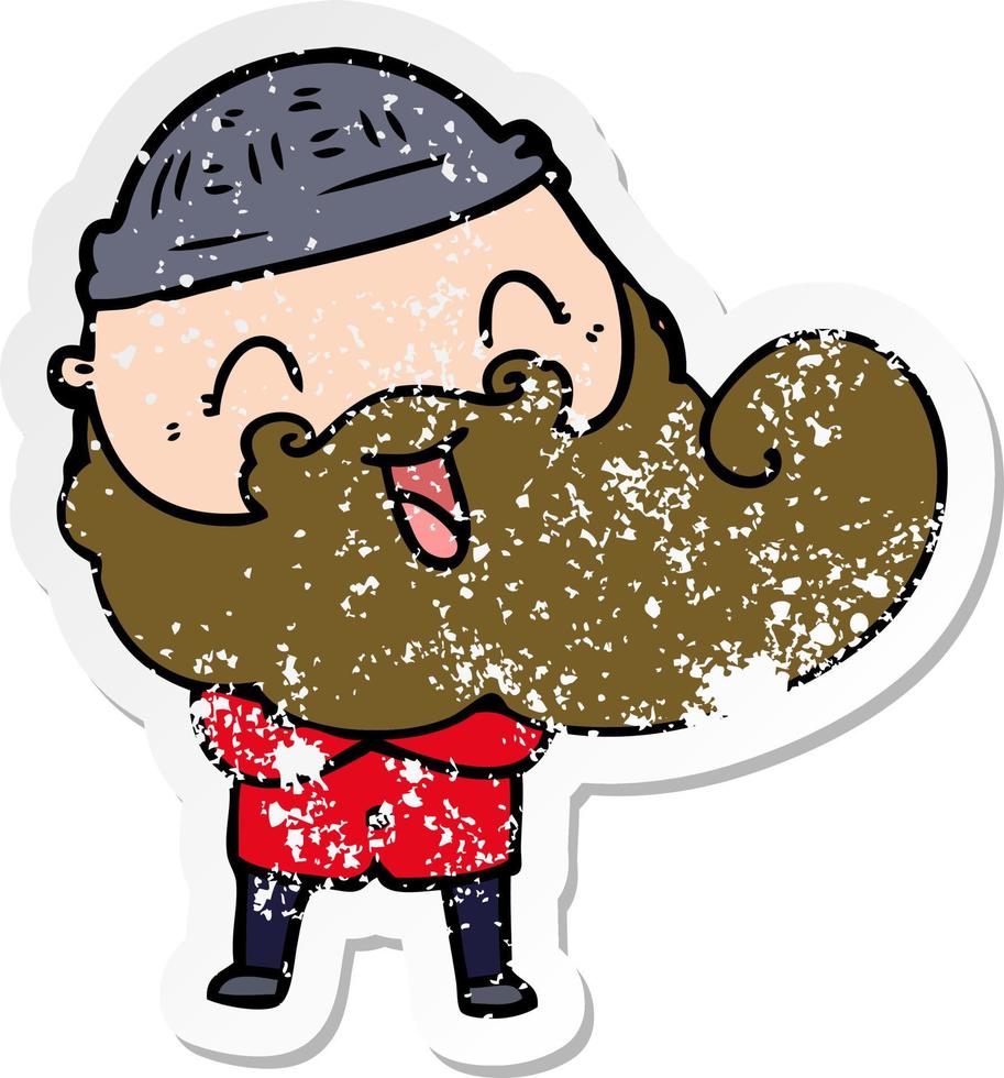 distressed sticker of a happy bearded man vector