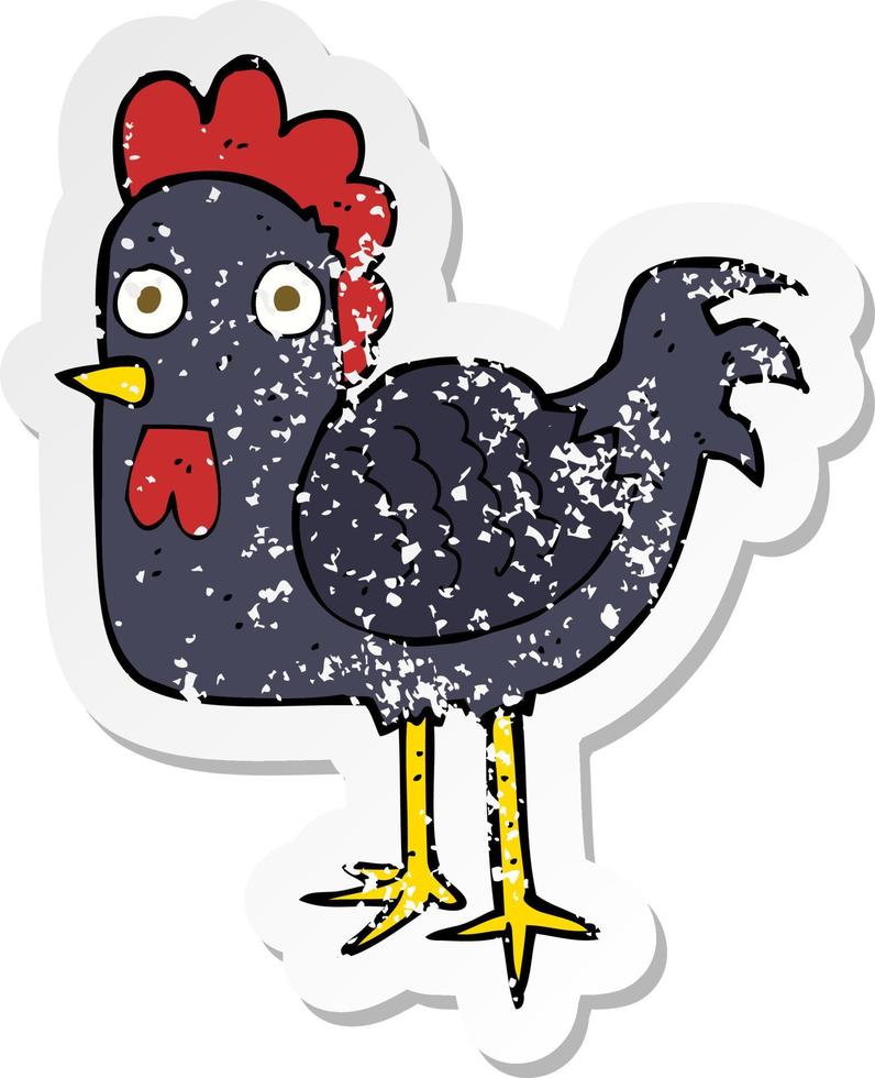 retro distressed sticker of a cartoon chicken vector