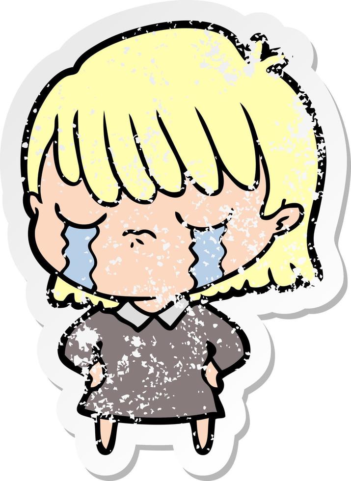 distressed sticker of a cartoon woman crying vector