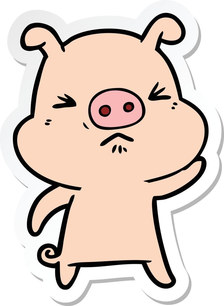 sticker of a cartoon grumpy pig vector
