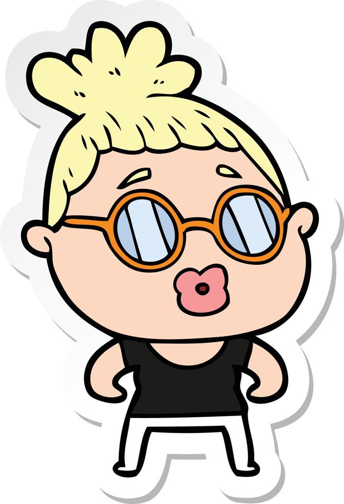 sticker of a cartoon woman wearing spectacles vector