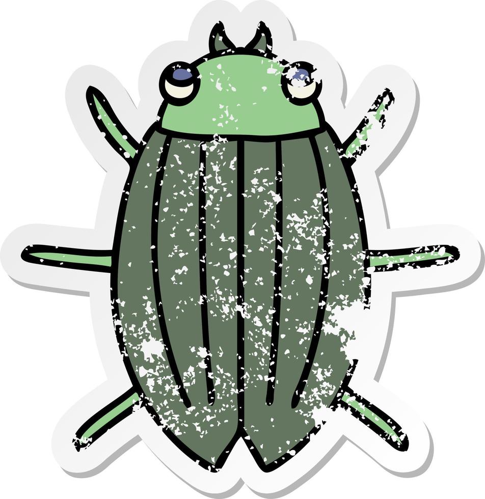 distressed sticker of a quirky hand drawn cartoon beetle vector