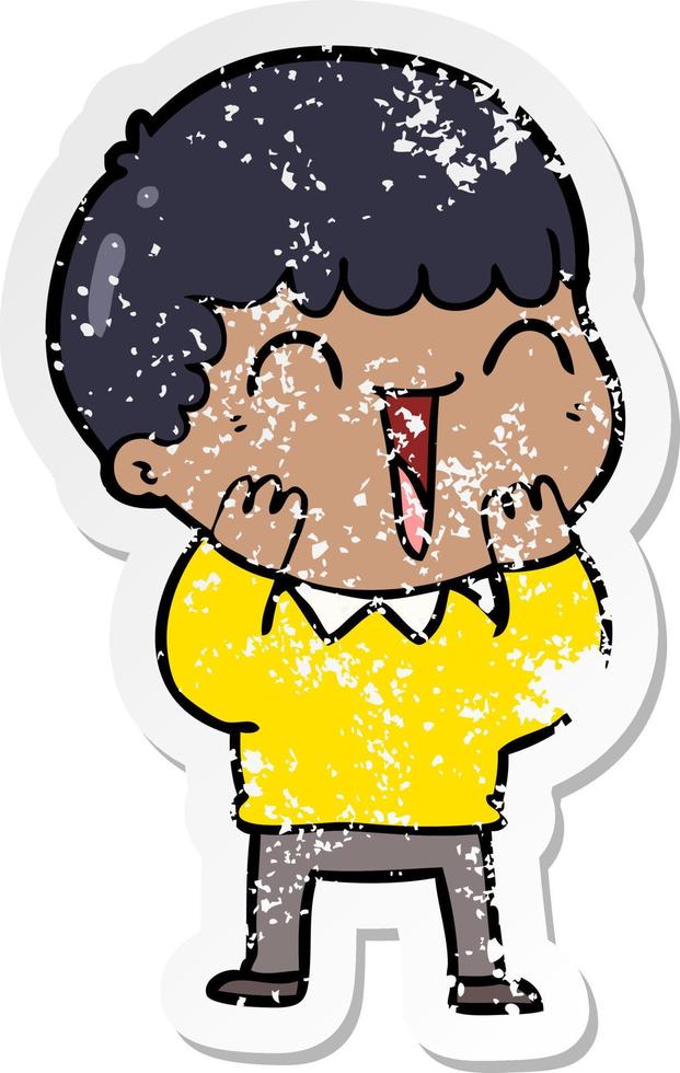 distressed sticker of a cartoon happy man vector