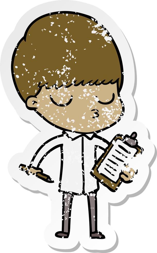 distressed sticker of a cartoon calm boy vector