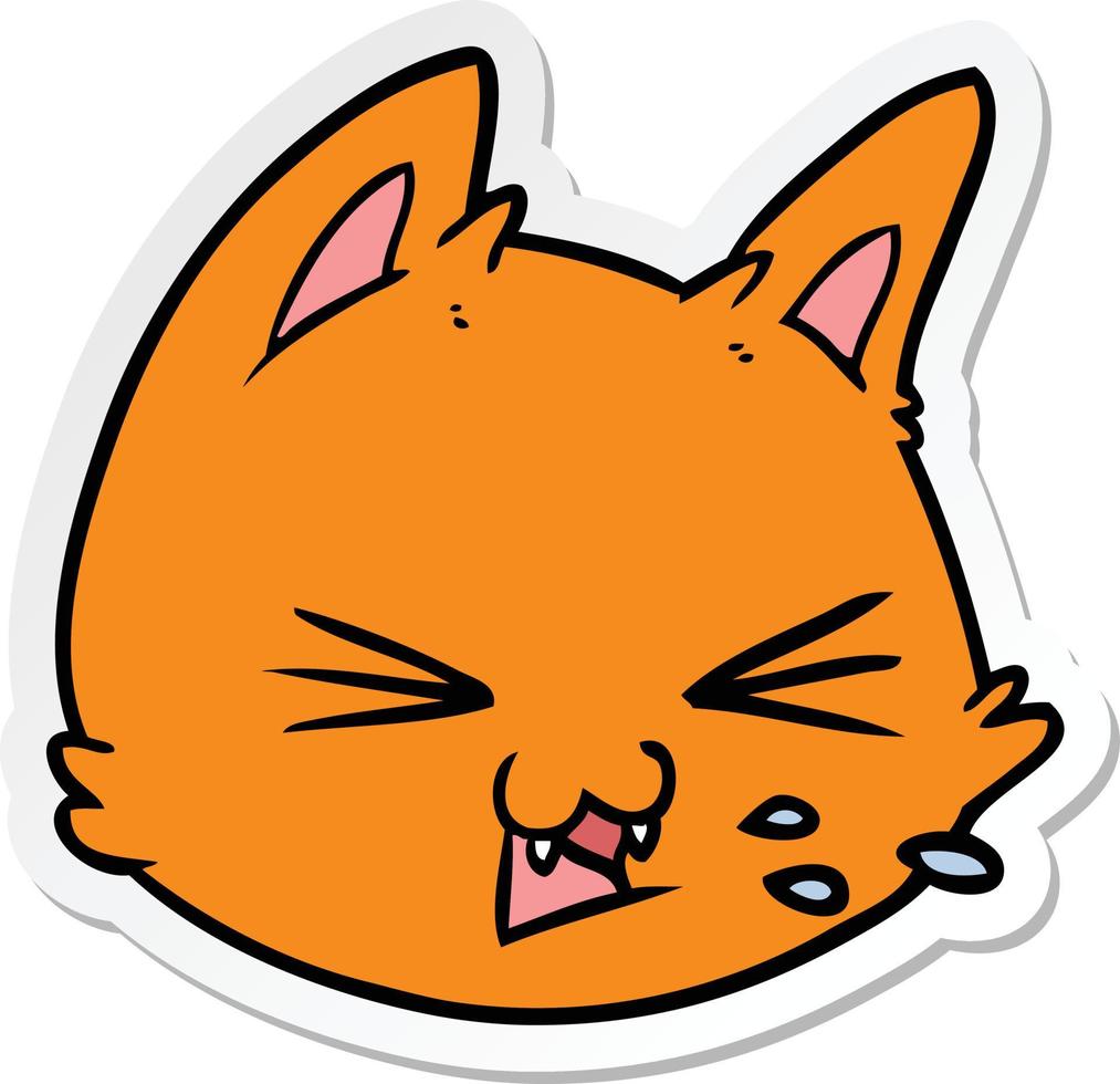 sticker of a spitting cartoon cat face vector