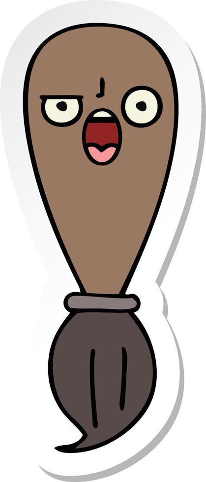 sticker of a cute cartoon paint brush vector