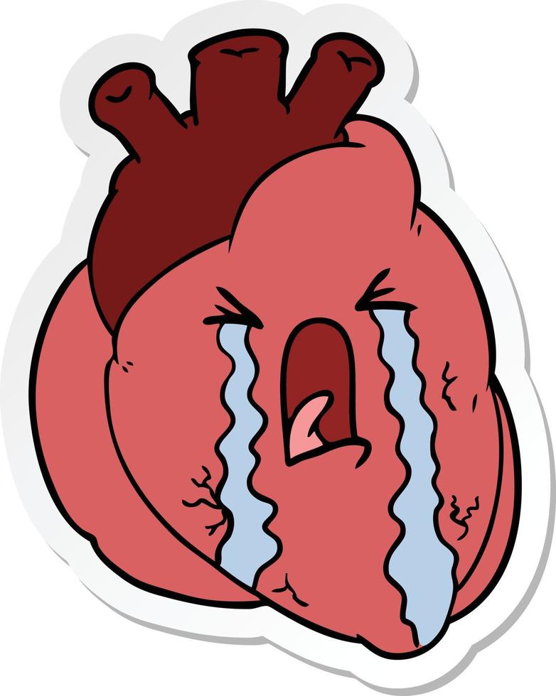 sticker of a cartoon heart crying vector