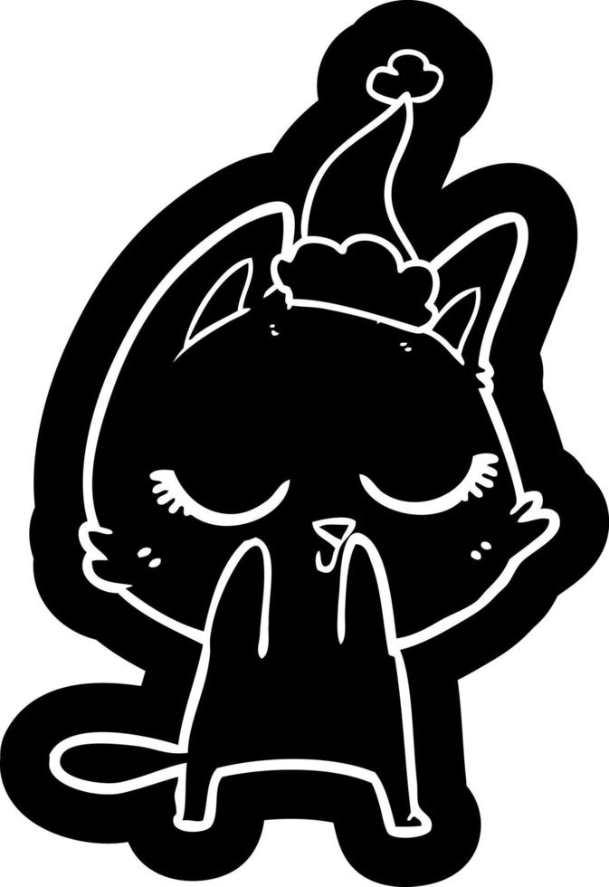 calm cartoon icon of a cat wearing santa hat vector