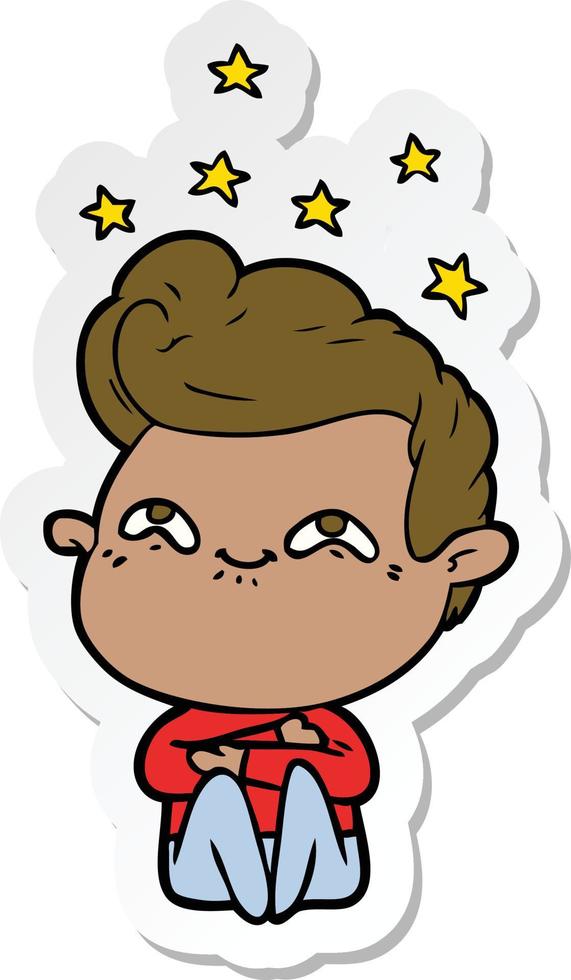 sticker of a cartoon excited man vector
