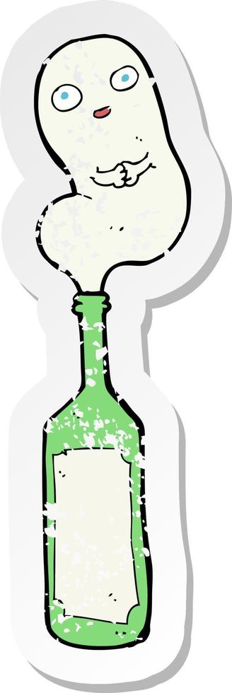 retro distressed sticker of a cartoon ghost in bottle vector