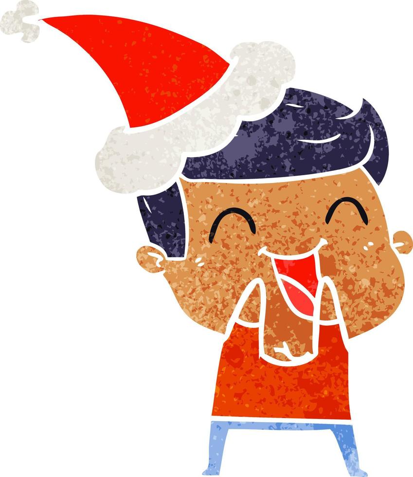 dibujos animados retro de un hombre riendo con sombrero de santa vector