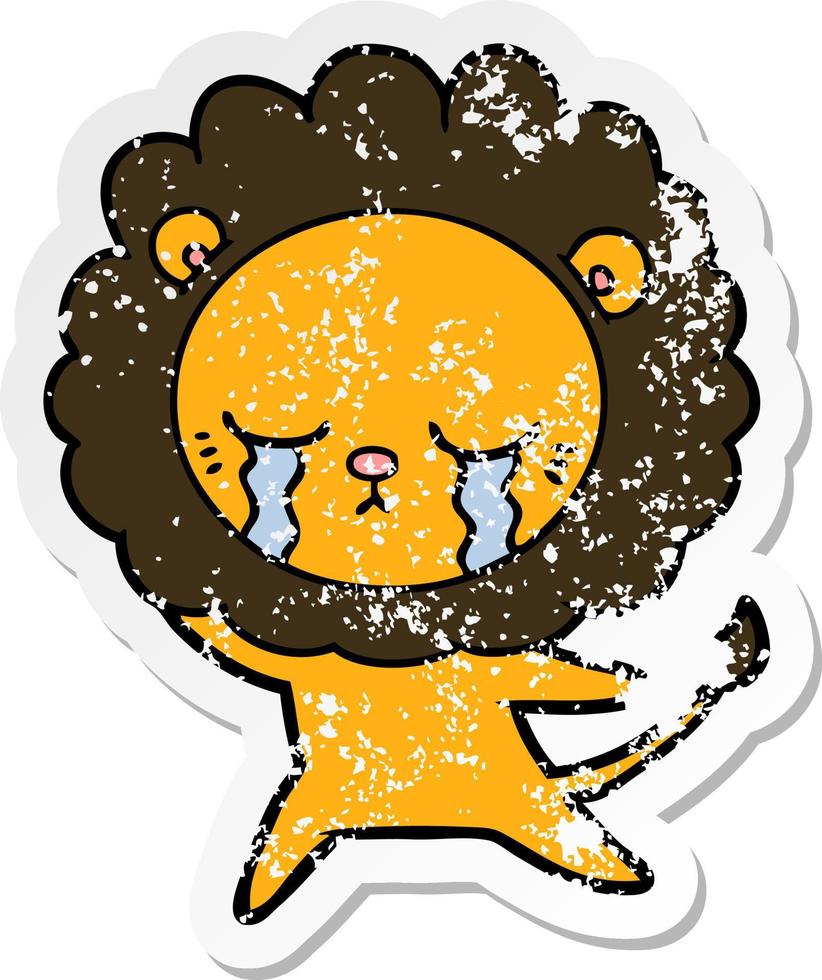 distressed sticker of a crying cartoon lion vector
