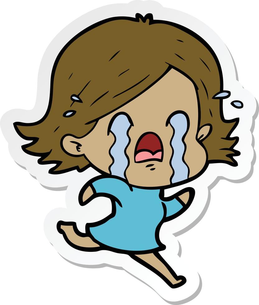 sticker of a cartoon woman crying vector