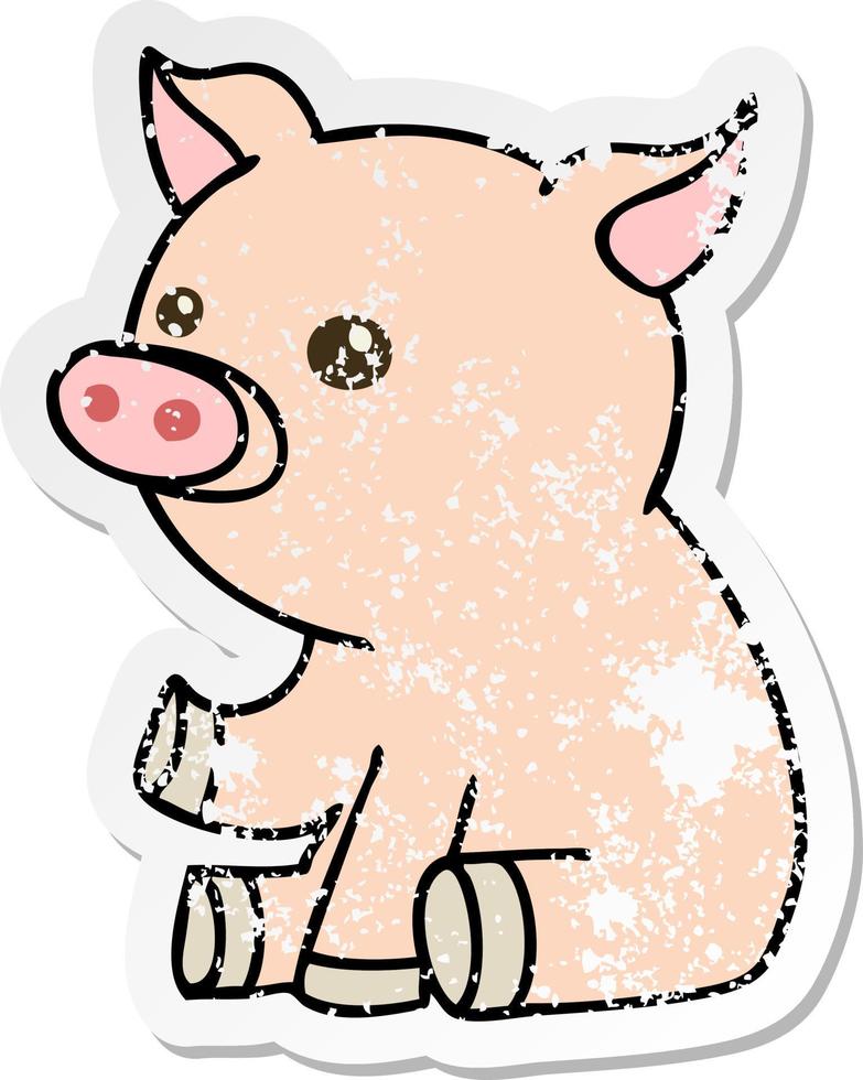 distressed sticker of a quirky hand drawn cartoon pig vector