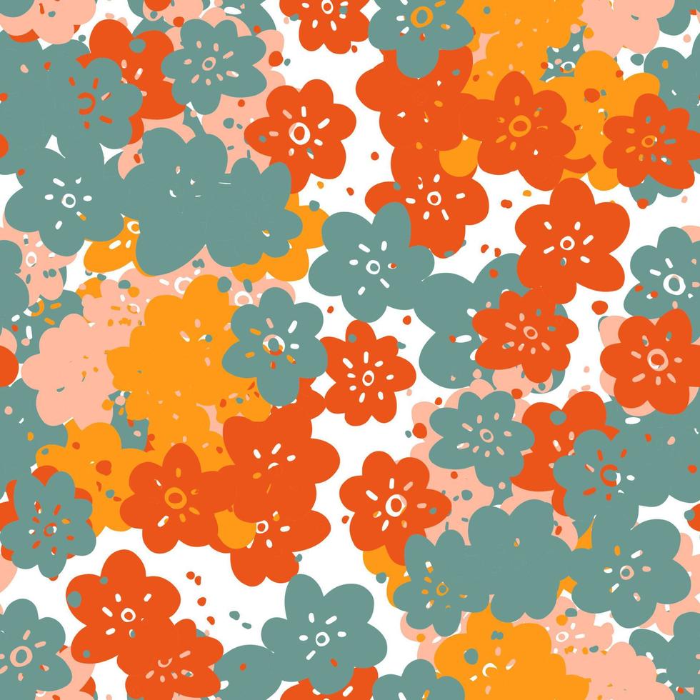 Abstract colorful doodle flower with curls seamless pattern. Messy fantasy floral vector